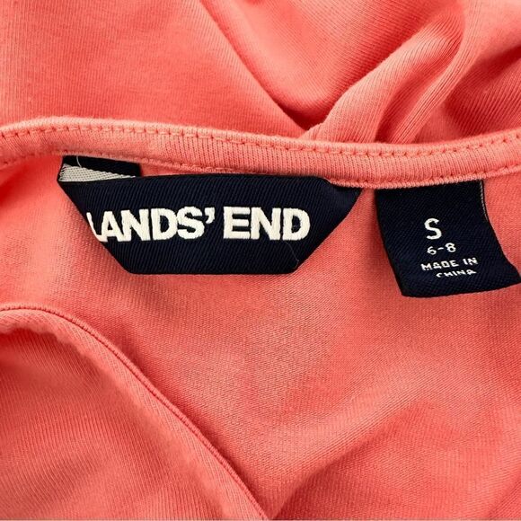 Lands' End Women's Dress Cap Sleeve V-NECK Coral White size S(6-8) - Picture 9 of 9